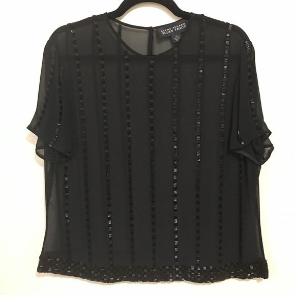 Linda Allard Ellen Tracy Tops - LINDA ALLARD silk heavily beaded blouse AB6